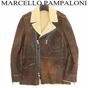 ◆MARCELLO PAMPALONI マルチェロ パンパローニ リアルムートン コート ダークブラウン 46