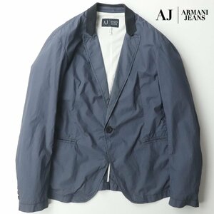 美品 ジョルジオ・アルマーニ ARMANI JEANS 春物コットン 1つボタン テーラードジャケット ネイビー L ブレザー【相場価格￥48,000-】-