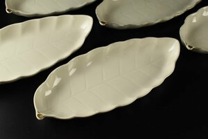 【蔵c8177g】白磁　木の葉皿　長皿　葉型皿　五客