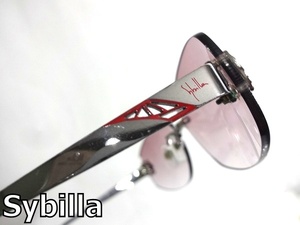 X4E014■本物■ シビラ Sybilla ツーポイントデザイン シルバー色&パープル サングラス 伊達 度なし メガネ 眼鏡 メガネフレーム