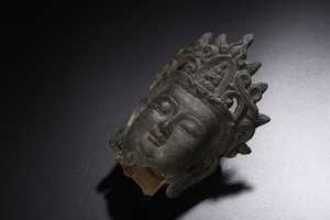 旧蔵 中國 清代 仏教 銅胎 観音頭像 仏像 仏教古美術 供養品 細密彫 時代物 置物 中国古美術 TWB16