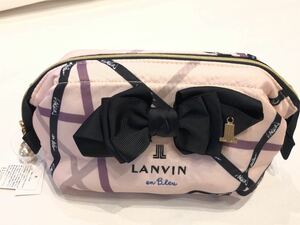 新品　ランバンオンブルー　ポーチ　ロゴリボン模様　パール　LANVIN en Bleu ピンク