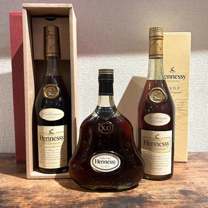 【酒AF-1】　古酒　Hennessy　X.O　金キャップ　グリーンボトル　V.S.O.P　FineChampagne　COGNAC　ブランデー　40％　700ml　3本おまとめ