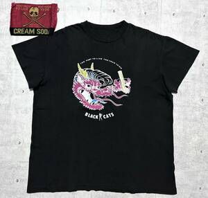 80s 当時物 美品 クリームソーダ 金タグ ブラックキャッツ Tシャツ 半袖　　ドラゴン CREAM SODA BLACK CATS 80年代 オールド 柳8083