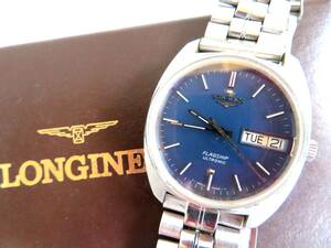 ●【ト足】LONGINES ロンジン クオーツ 男性 メンズ 腕時計 ケース付き FLAGSHIP ULTRONIC ブルー文字盤 青 CO728ZZG65