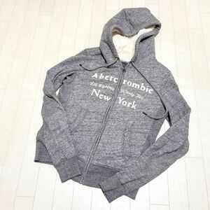 和257★ Abercrombie&Fitch アバクロンビー&フィッチ スウェット ジップアップパーカー フーディ 裏ボア XS レディース グレー