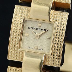 1円 稼動 良品 QZ バーバリー BU4716 30m スクエア ゴールド文字盤 レディース腕時計 OKZ 2147000 4NBG1