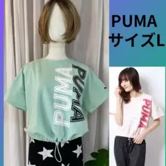 プーマ　PUMA ロゴ　半袖　スウェット　Tシャツ　裾絞り　L グリーン