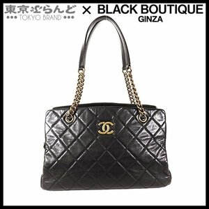 101689204 シャネル CHANEL チェーンバッグ ブラック ゴールド金具 レザー マトラッセ ココマーク 17番台 トートバッグ レディース