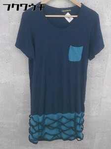 ◇ FRAPBOIS フラボア デザイン 半袖 膝下丈 Tシャツ ワンピース サイズ1 ネイビー ブルー レディース