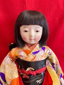 コレクター所蔵品 市松人形 大型 答礼人形 日本人形 アンティーク 抱き人形 丸平 豆人形 玩具 雛人形 ビスクドール 戦前 縮緬 昭和初期 