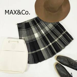 マックスアンドコー MAX＆Co. プリーツスカート サイズ2 M ブラック ホワイト チェック ミニ丈 シンプル サイドチャック かわいい 1955