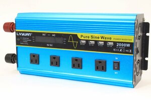 LVYUAN 〇 Pure Sine Wave 正弦波 2000W 最大4000W 50HZ/60HZ切替 DC AC 12V 100V 変換 カーインバーター 車中泊 アウトドア 〇 #7371