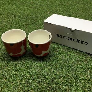 GX4404 MARIMEKKO マリメッコ UNIKKO ウニッコ 067849-001 ラテマグカップ 2個セット食器 ホワイト.レッド 未使用 保管品 コップ