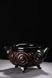 秘蔵 清代 三足香炉 漆器 雕刻 収蔵品 時代物 中国古美術 古美味 GP0217 