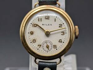 【中古 稼働品】 MILEX (ミレックス) 18K刻印 スモールセコンド SWISS製 17石 手巻き 腕時計 現状品 (k-0563)