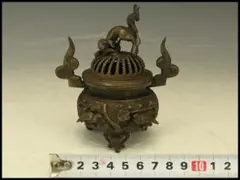 古銅 獅子蓋 香炉 高11.5cm(LC446)
