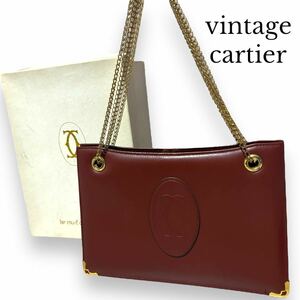 ビンテージ　カルティエ Cartier vintage 2way チェーンバッグ ショルダー　ハンドバッグ　レザー　レトロ　レザー　ボルドー　OLD