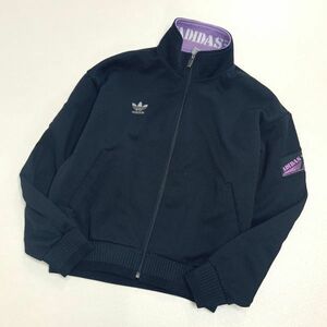 美品 90‘s adidas アディダス デサント製 トレフォイル トラックトップ ジャージ メンズ Lサイズ ブラック パープル ヴィンテージ