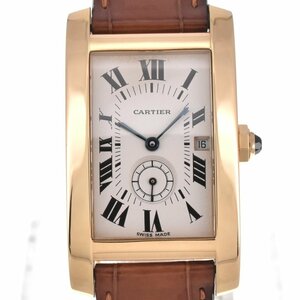 △ カルティエ CARTIER W2600951 タンクアメリカン MM スモールセコンド K18YG/レザー クォーツ ユニセックス 良品 H#128750