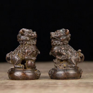 【仁】『銅製・獅子一對・置物・賞物』極細工 古賞物 中国古玩 古美術 古美味