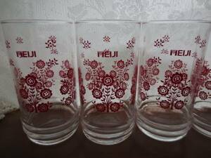 昭和レトロ　明治★可愛い花の　グラス７個セット　レトロ　グラス 80年代