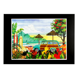 ハワイアンポスター 風景シリーズ ”ウッディワゴン イラスト”　アートプリントサイズ：縦20.8×横28cm（コード無し）