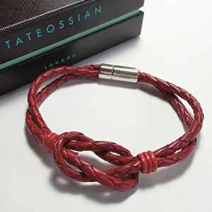 【tab53】新品　TATEOSSIAN　タテオシアン ブレスレット　シルバー925　イタリアンレザー 編み込み レッド 赤　2連　二重巻き　イギリス製