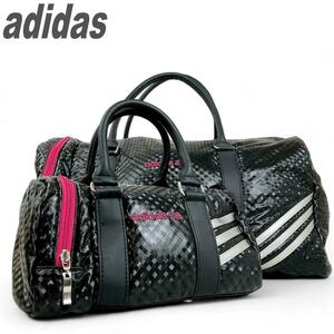 adidas アディダス ボストンバッグセット スポーツバッグセット ブラック ピンク 大容量 ジムバッグ シューズ入れ付 メンズ レディース