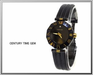 ☆美品CENTURY/センチュリー TIME GEM タイムジェム 1Pダイヤレディース腕時計 ブラック×ゴールドカラー送料税込み！