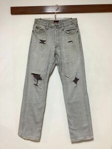 W-990 Johnbull ジョンブル カラージーンズ カラーデニム M グレー ダメージ加工 クラッシュ