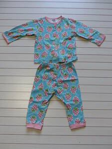 F.O. KIDS パジャマ いちご柄 前ボタン ８０サイズ 寝巻き ブルー × ピンク 長袖 USED!! 送料１８５円！