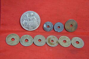 身辺整理・フランス領インドシナ銀貨1枚他各種コイン3種9枚