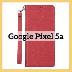 Google Pixel 5a ケース 手帳型 薄型 レッド ストラップ付き