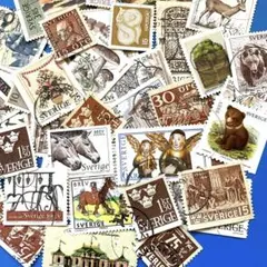 海外切手　使用済み　外国切手　スウェーデン　色系　茶　45枚