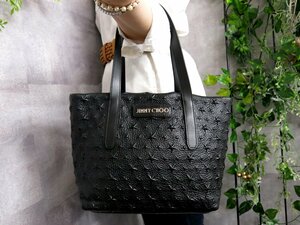 ●超美品●JIMMY CHOO ジミーチュウ●ソフィア●スターエンボス●カーフ レザー 本革●トート バッグ●黒●Ｇ金具●腕掛け●収納●Js46141