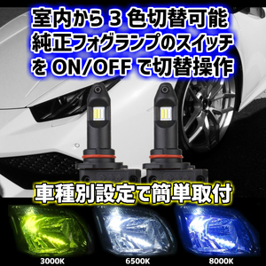 (P)車種別 室内から3色切替 LED フォグランプ【 フィット GE6.7.8.9. GP1.4 H19.10～H25.08 H8/H11/H16 】イエロー/ホワイト/ブルー