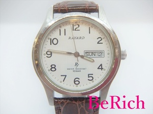 レイヤード RAYARD メンズ 腕時計 RY161t 白 ホワイト 文字盤 SS レザー 茶 ブラウン デイデイト アナログ クォーツ 【中古】 ht3591