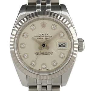 ロレックス ROLEX デイトジャスト 10Pダイヤ 179174G 腕時計 SS WG ダイヤモンド 自動巻き シルバー レディース 【中古】