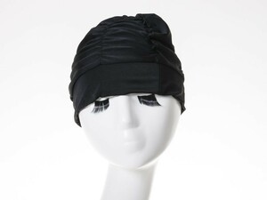 男女兼用 子供 大人 プリーツ風 水泳帽 弾性繊維製 スイムキャップ フリーサイズ#ブラック