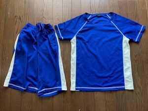 レディース　半袖　メッシュ　ラグラン　ハーフパンツ　上下　伸縮性　ブルー、青×ホワイト、白系　M　自転車　マラソン　作業　送料無料