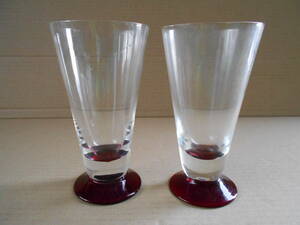 ●レトロ　ビアグラス/カクテルグラス　赤　2個セット　現状品　M9736かく