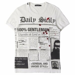 DOLCE&GABBANA ドルチェ&ガッバーナ Tシャツ サイズ:48 ニュースペーパー プリント クルーネック 半袖 Tシャツ ホワイト 白 イタリア製