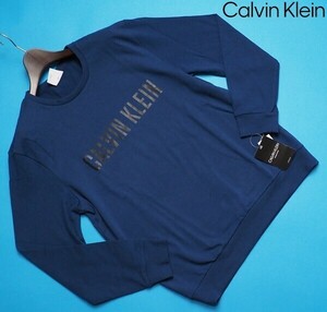 新品 Calvin Klein カルバンクライン 春先最旬 ストレッチコットン スウェット トレーナー US:L JP:XL 紺(C3I) NM1960