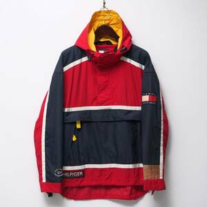 TH4653◎90’s TOMMY HILFIGER トミーヒルフィガー セーリングジャケット アノラックパーカー プルオーバー ポケッタブル フラッグタグ L