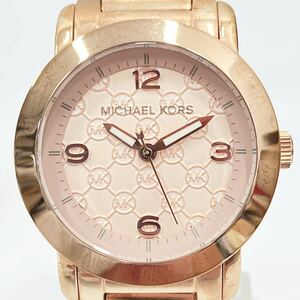 稼働品　MICHAEL KORS マイケルコース　MK-3159 MK柄文字盤　ピンク×ゴールド　クォーツ レディース腕時計　コマ付き　05-0415