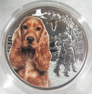 ニウエ Niue 1ドル銀貨 2014年 限定カラーコイン コッカースパニエル 犬 人類の友達 純銀 新品レア！ニュージーランド エリザベス