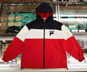 FILA ナイロンフーディー FM9304 マルチカラー Mサイズ レッド/ホワイト/ネイビー パーカー ウインドブレーカー ナイロンジャケット フィラ