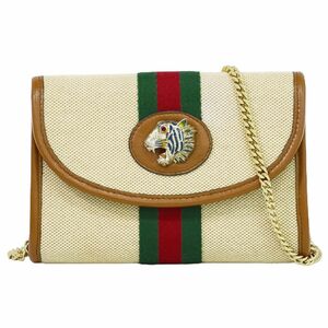 本物 グッチ GUCCI ラジャ シェリーライン チェーン ショルダーバッグ ポシェット キャンバス ベージュ ブラウン 573797