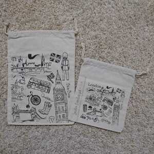 【新品・未使用】巾着袋 ロンドン イギリスモチーフ ２枚セットで♪